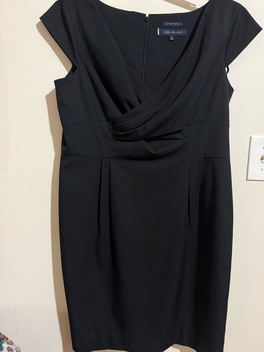 Anne Klein Black Draped V-Neck Sheath Dress